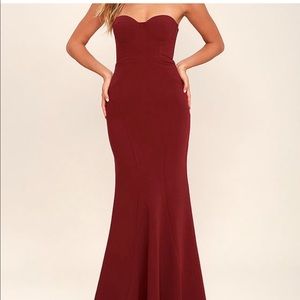 Lulus For Infinity Strapless Burgundy Maxi Dress